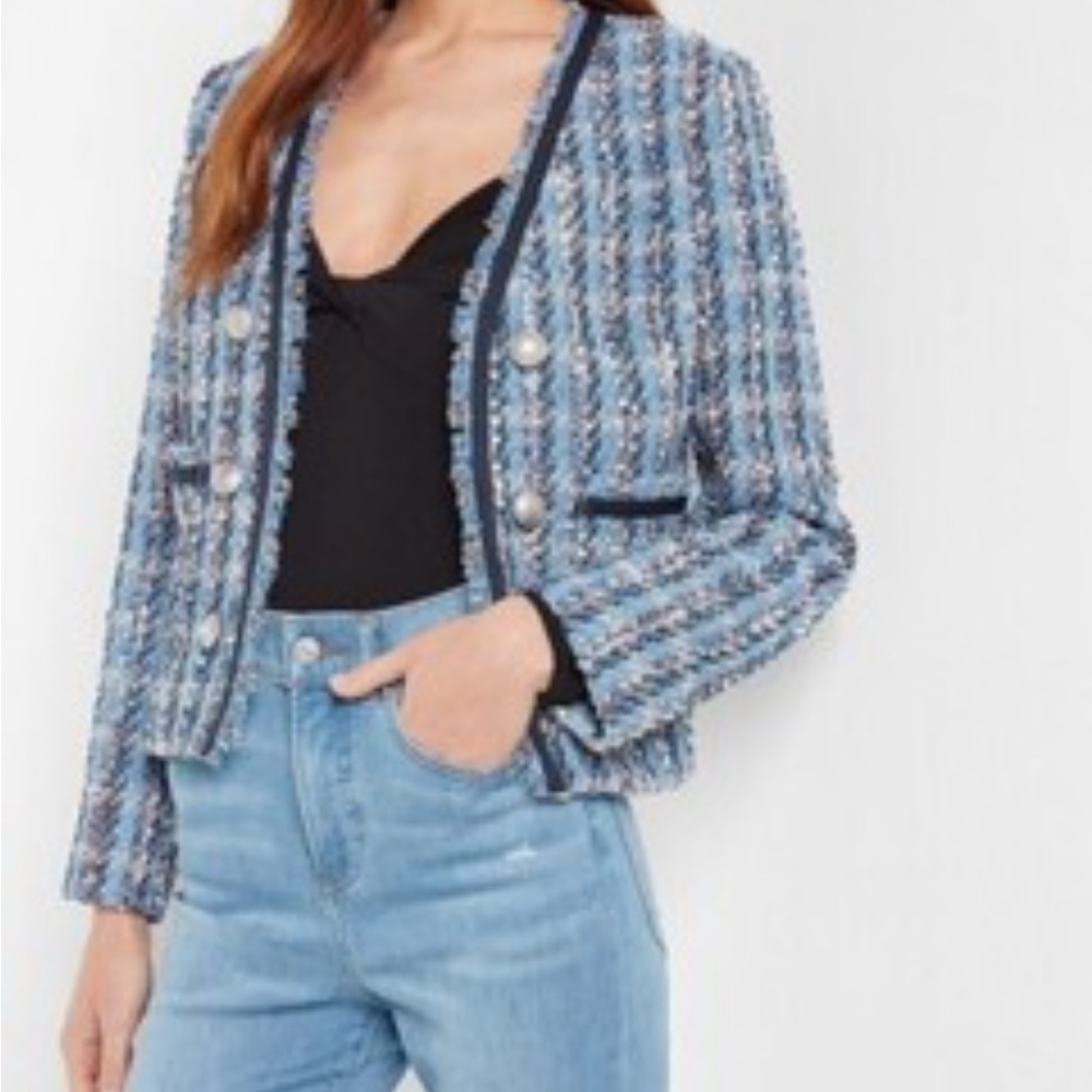 Express Blue and White Tweed Blazer NWOT